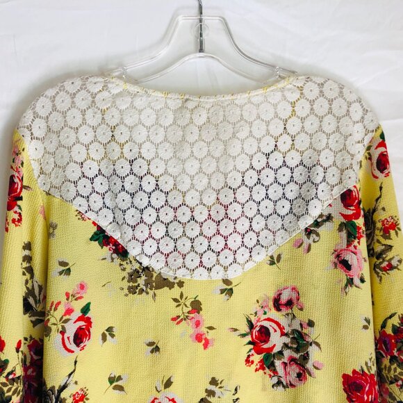 Fig and Flower Women's Plus Size 1X Floral Yellow Boho Peasant Blouse Top - Picture 7 of 7
